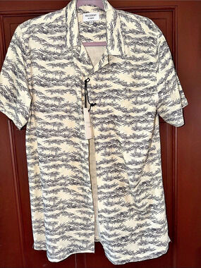 Precedent A-Valen-MN Short Sleeve Shirt in Cream & Blue Size Medium NWT
